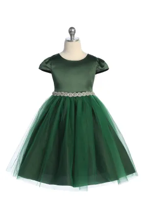 Green KD452- Sleeve Satin Dress w/ Tulle