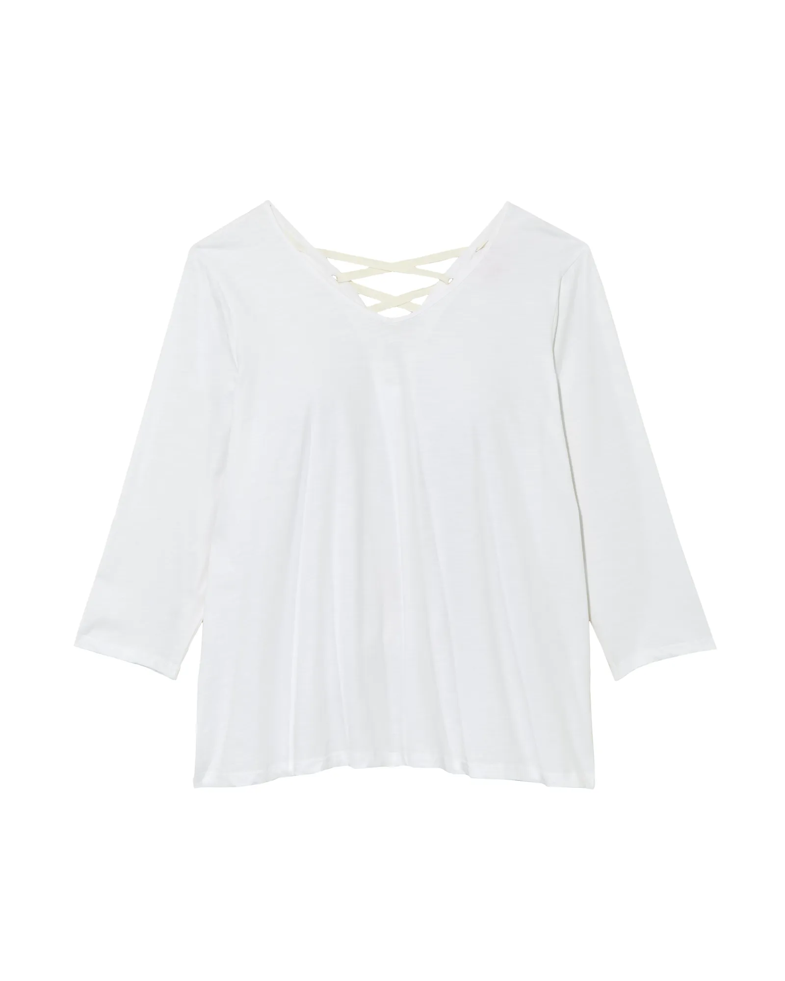 Isolde 3/4 Sleeve Lace Up Back Tee | Ivory