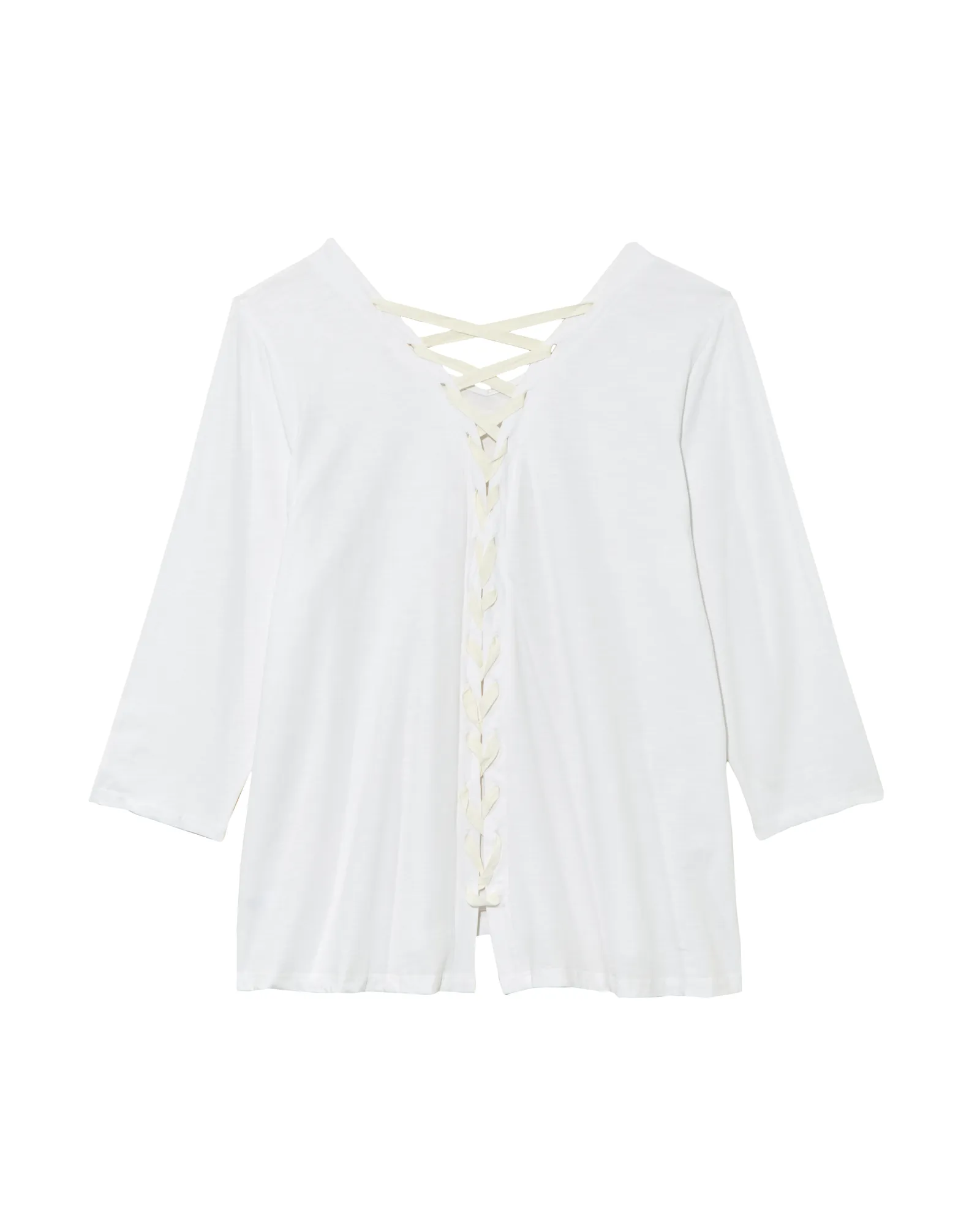 Isolde 3/4 Sleeve Lace Up Back Tee | Ivory