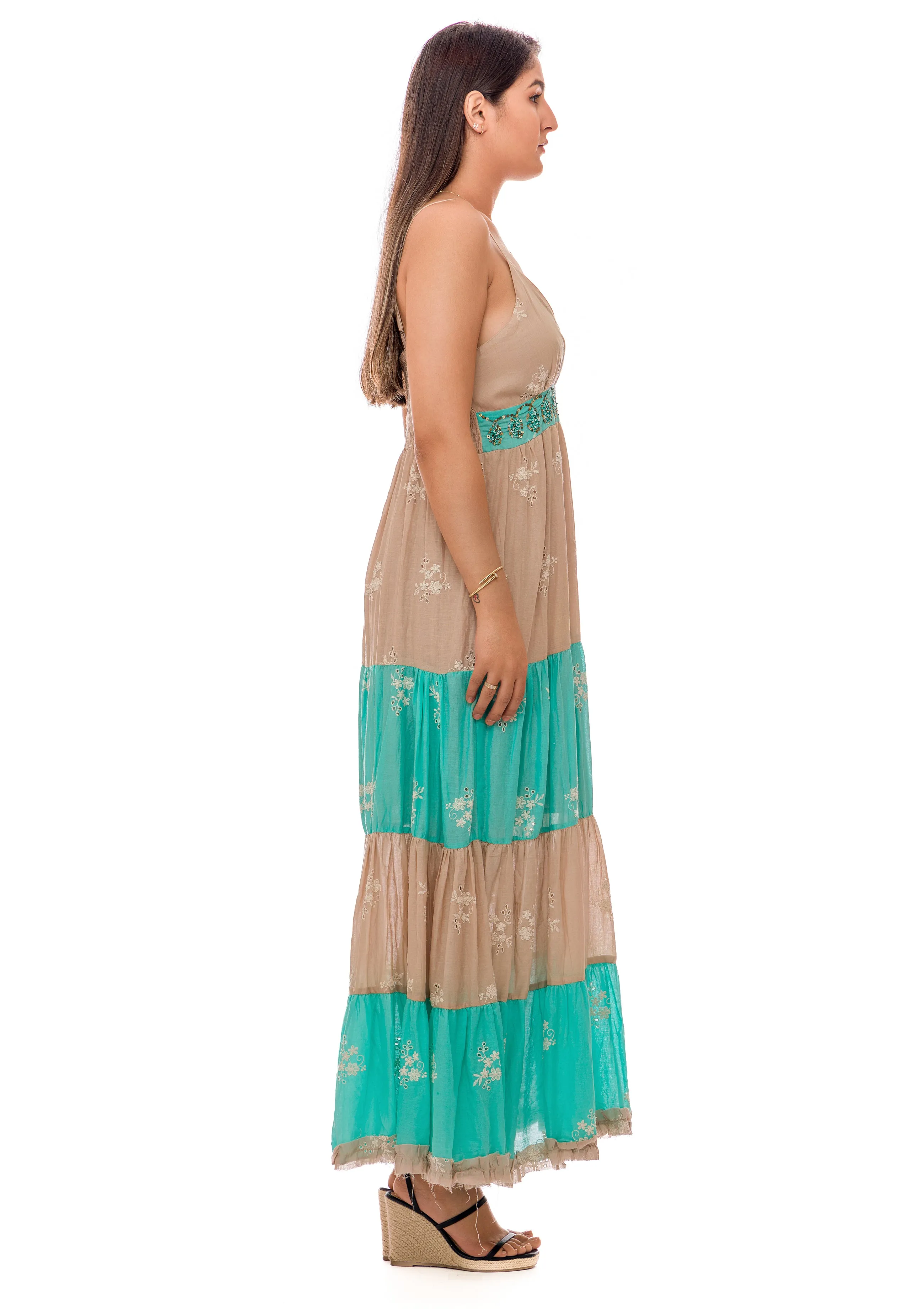 Ivory and green lace maxi