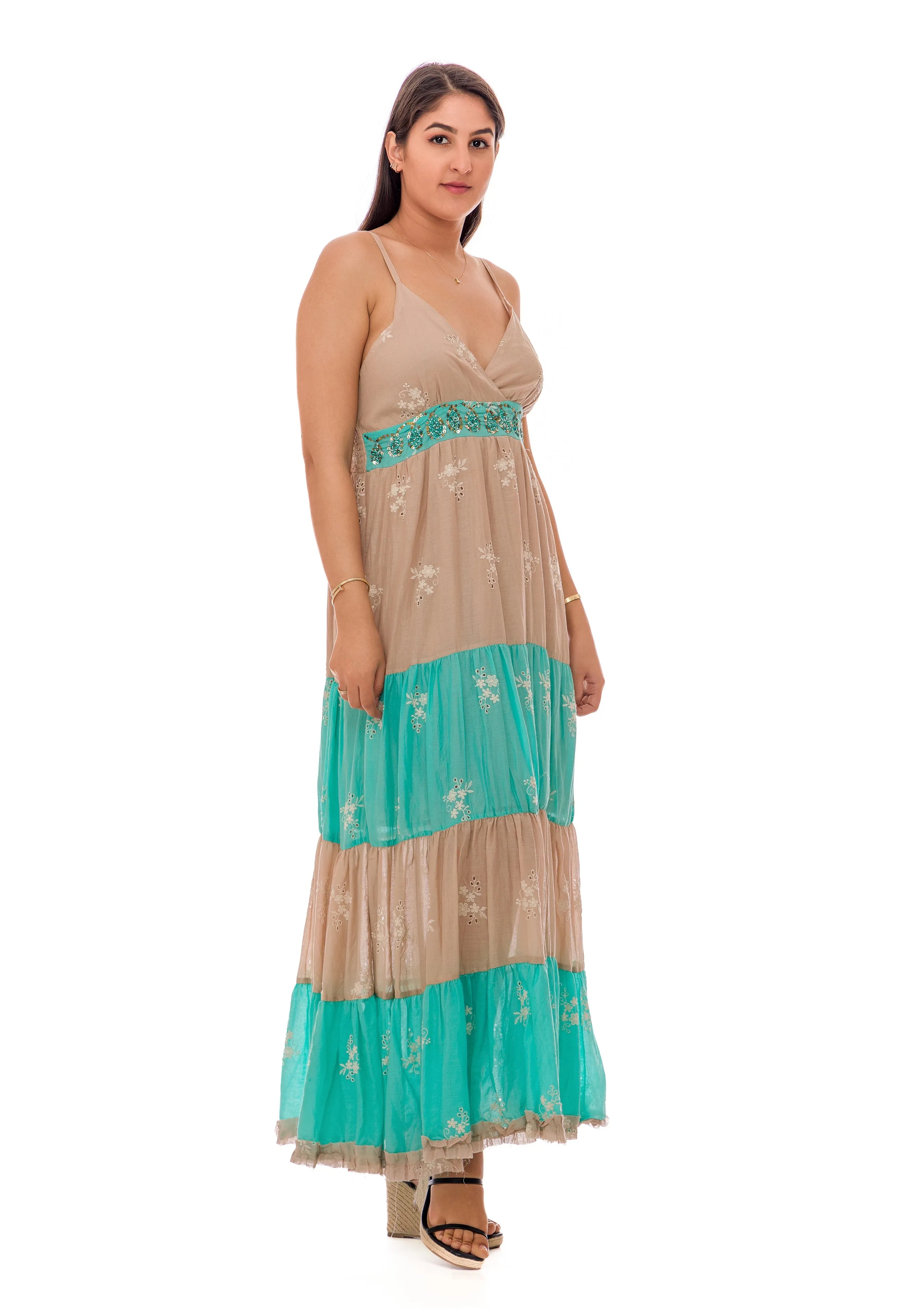 Ivory and green lace maxi
