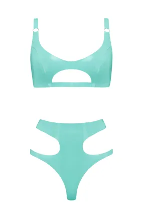 Jade Green Cut Out Latex Lingerie Set