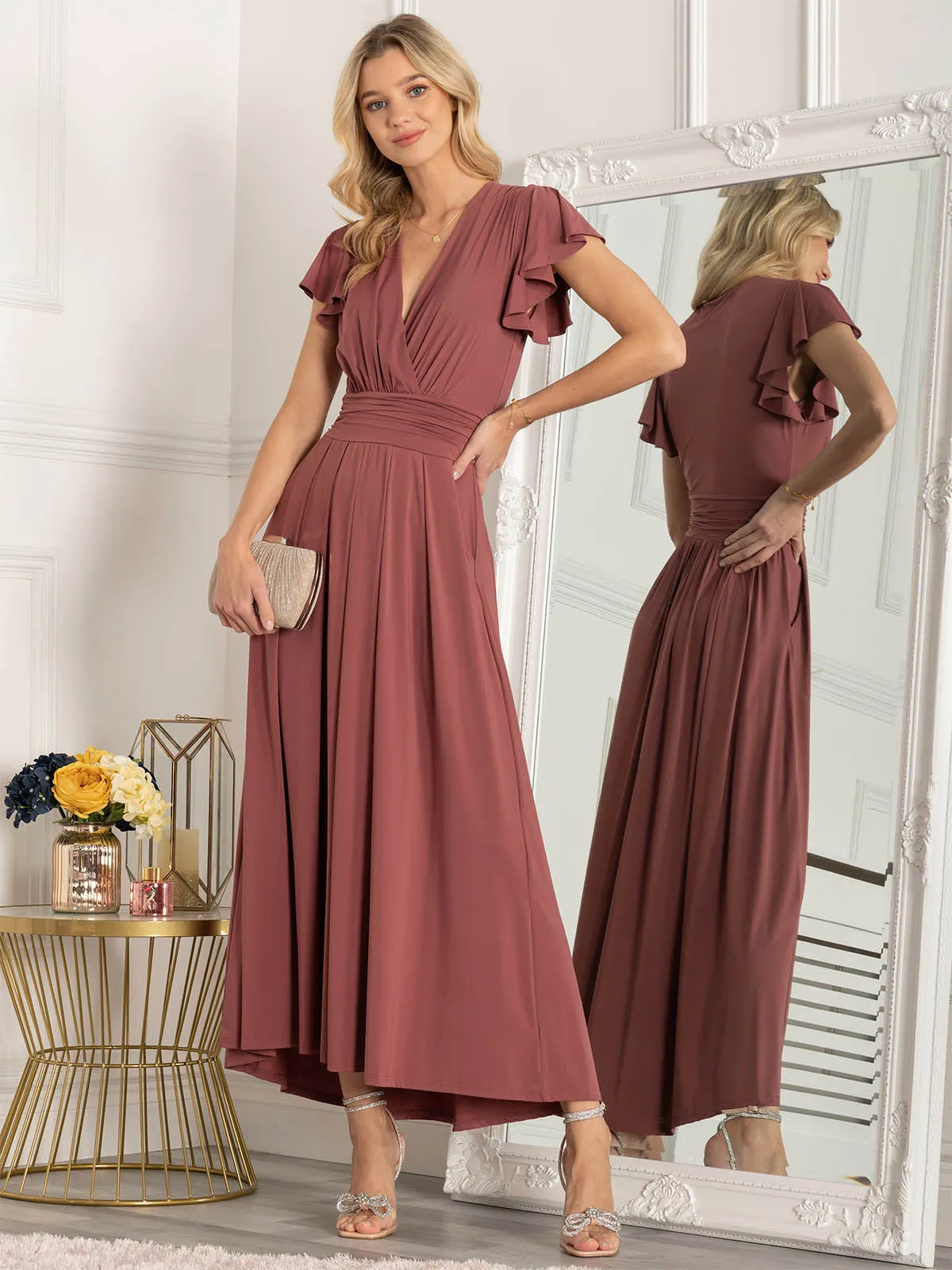 Jolie Moi Airene Cap Sleeve Maxi Dress, Cabernet Red