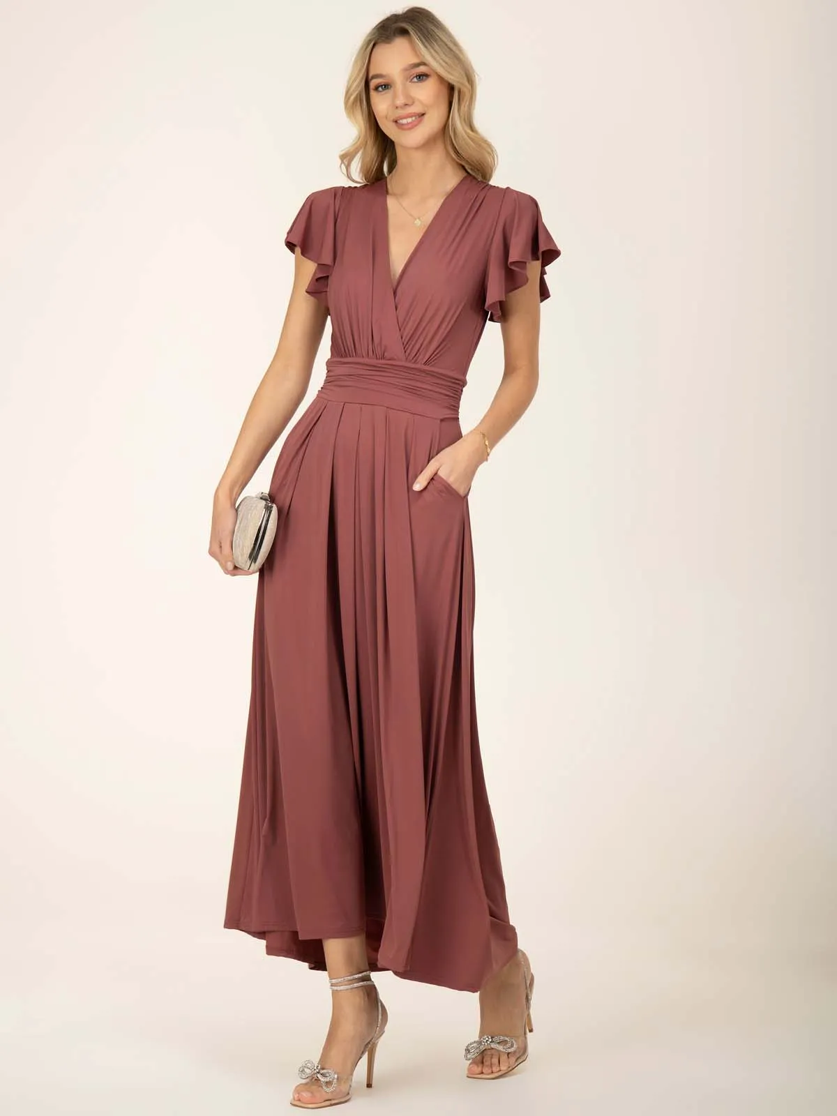 Jolie Moi Airene Cap Sleeve Maxi Dress, Cabernet Red