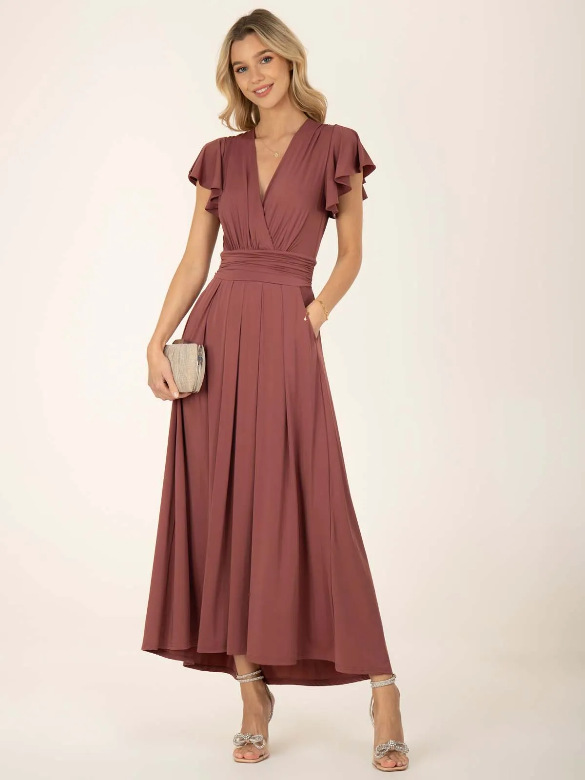 Jolie Moi Airene Cap Sleeve Maxi Dress, Cabernet Red