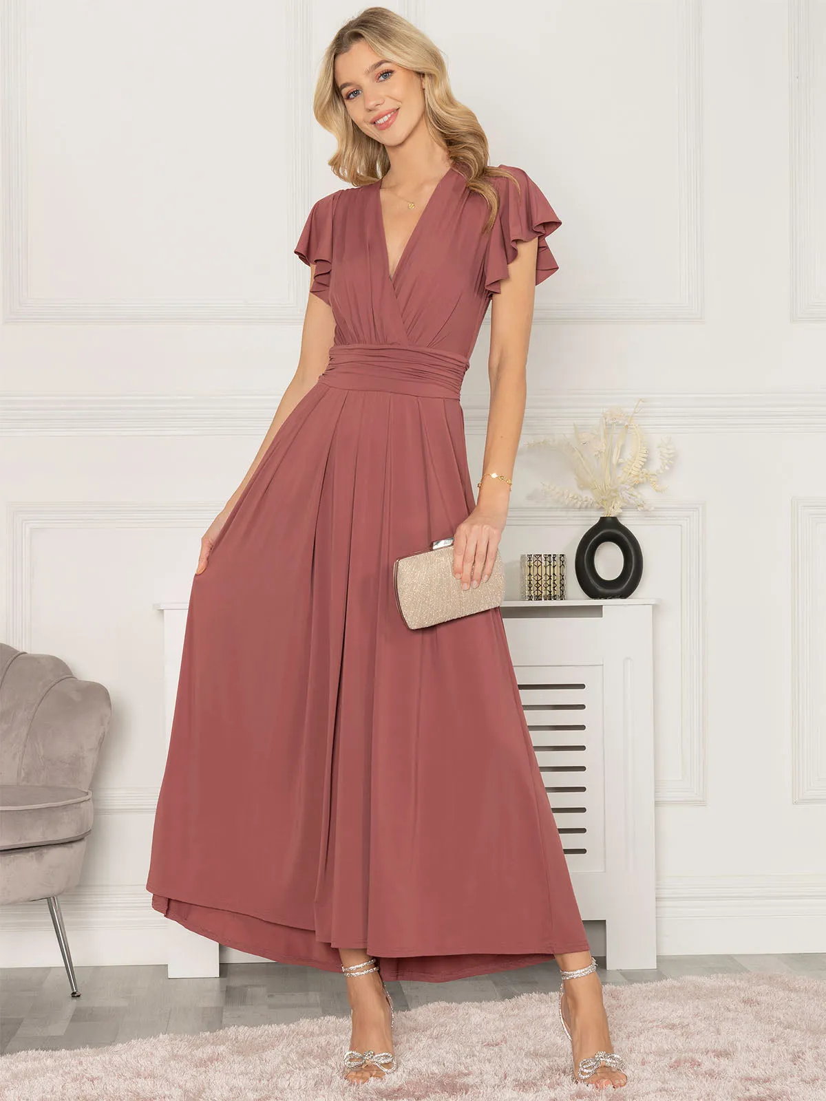 Jolie Moi Airene Cap Sleeve Maxi Dress, Cabernet Red