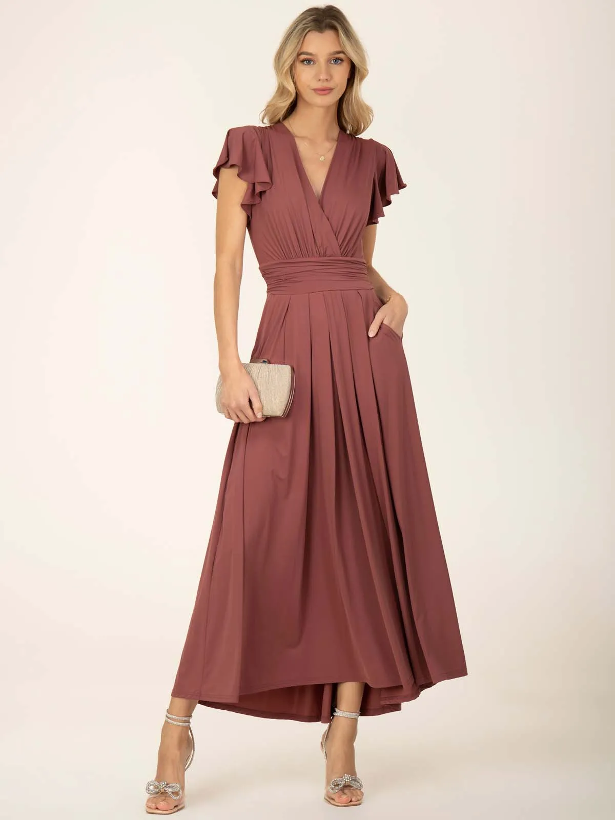 Jolie Moi Airene Cap Sleeve Maxi Dress, Cabernet Red