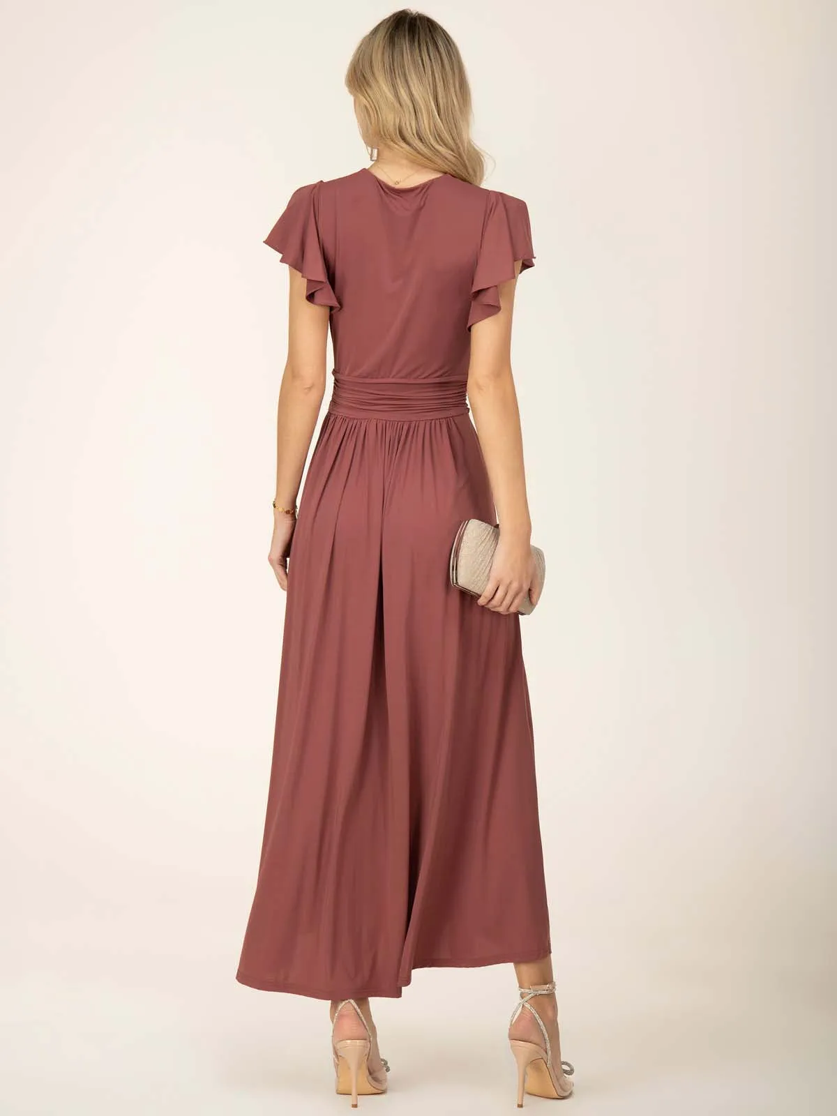 Jolie Moi Airene Cap Sleeve Maxi Dress, Cabernet Red