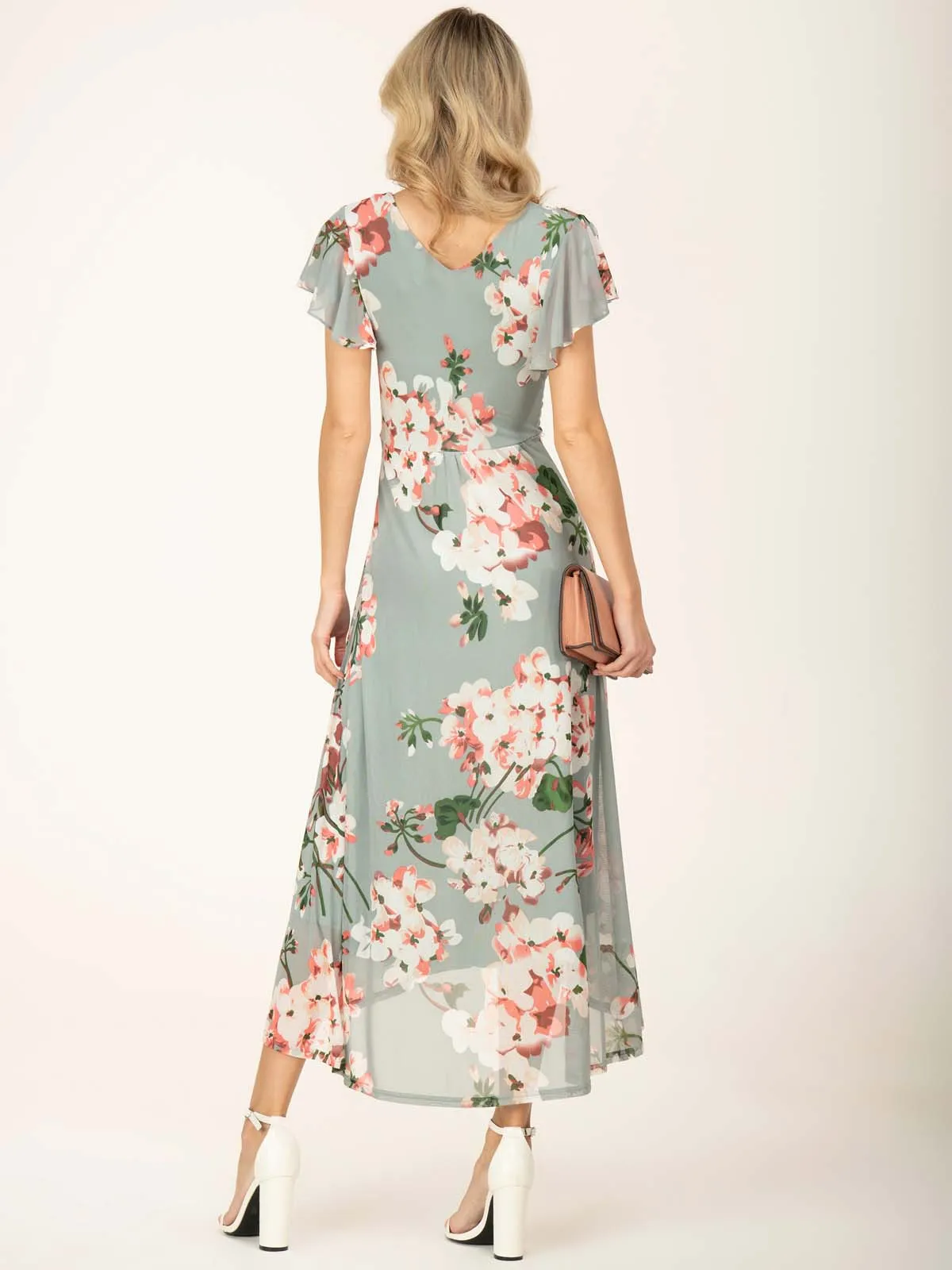 Jolie Moi Allura Mesh Maxi Dress, Dusty Green