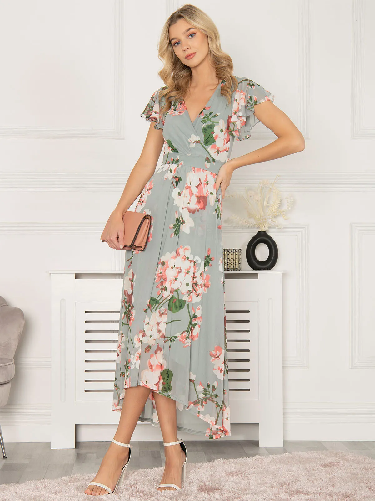 Jolie Moi Allura Mesh Maxi Dress, Dusty Green