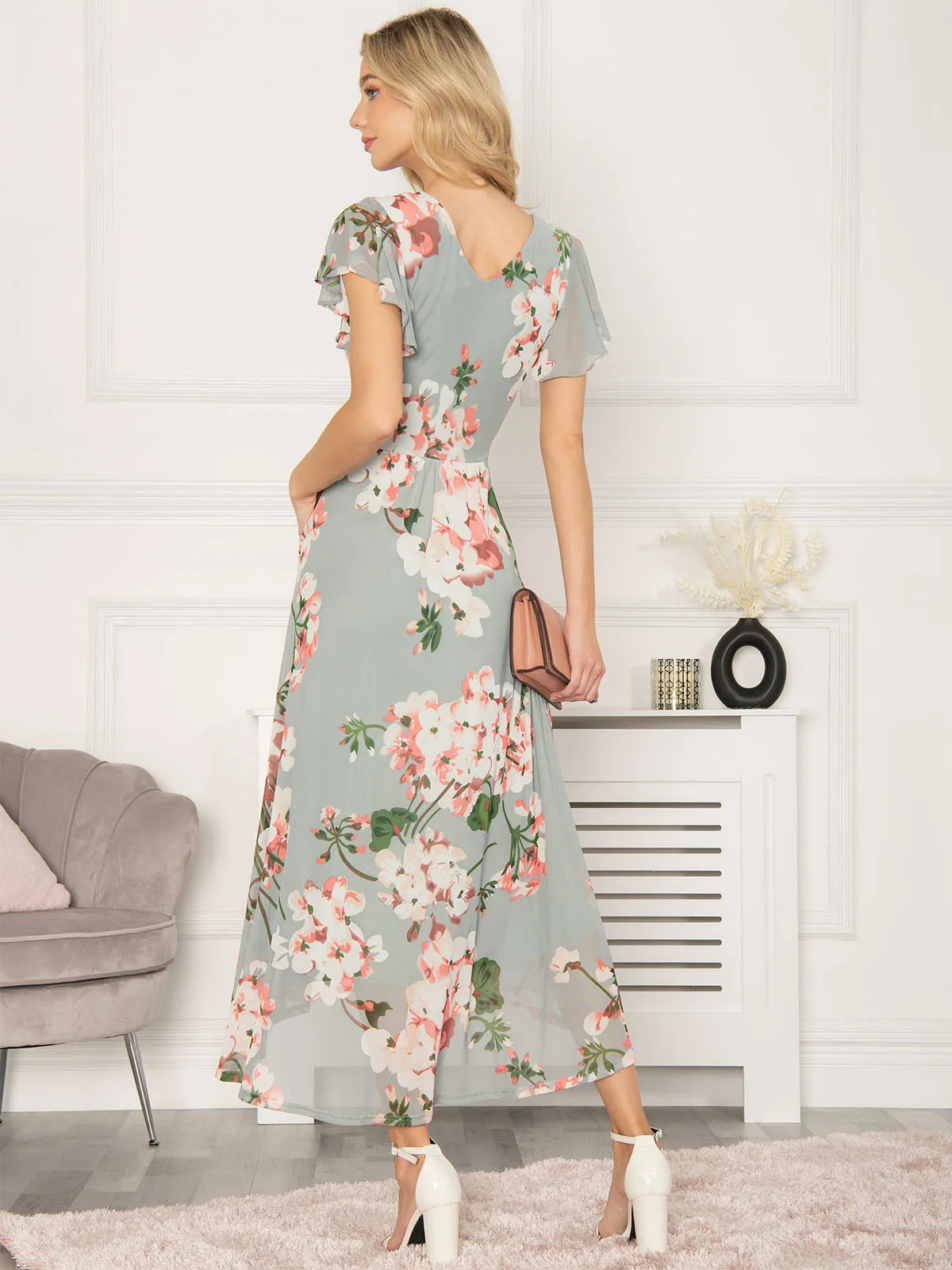 Jolie Moi Allura Mesh Maxi Dress, Dusty Green