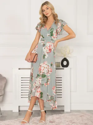 Jolie Moi Allura Mesh Maxi Dress, Dusty Green
