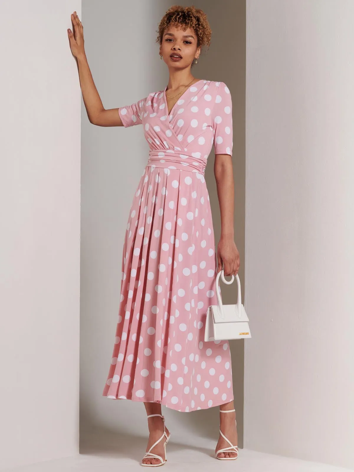 Jolie Moi Odelia Wrap Front Maxi Dress, Light Pink