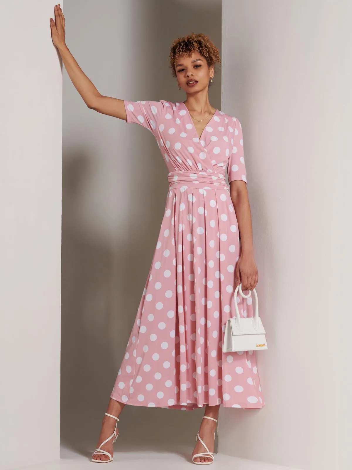 Jolie Moi Odelia Wrap Front Maxi Dress, Light Pink