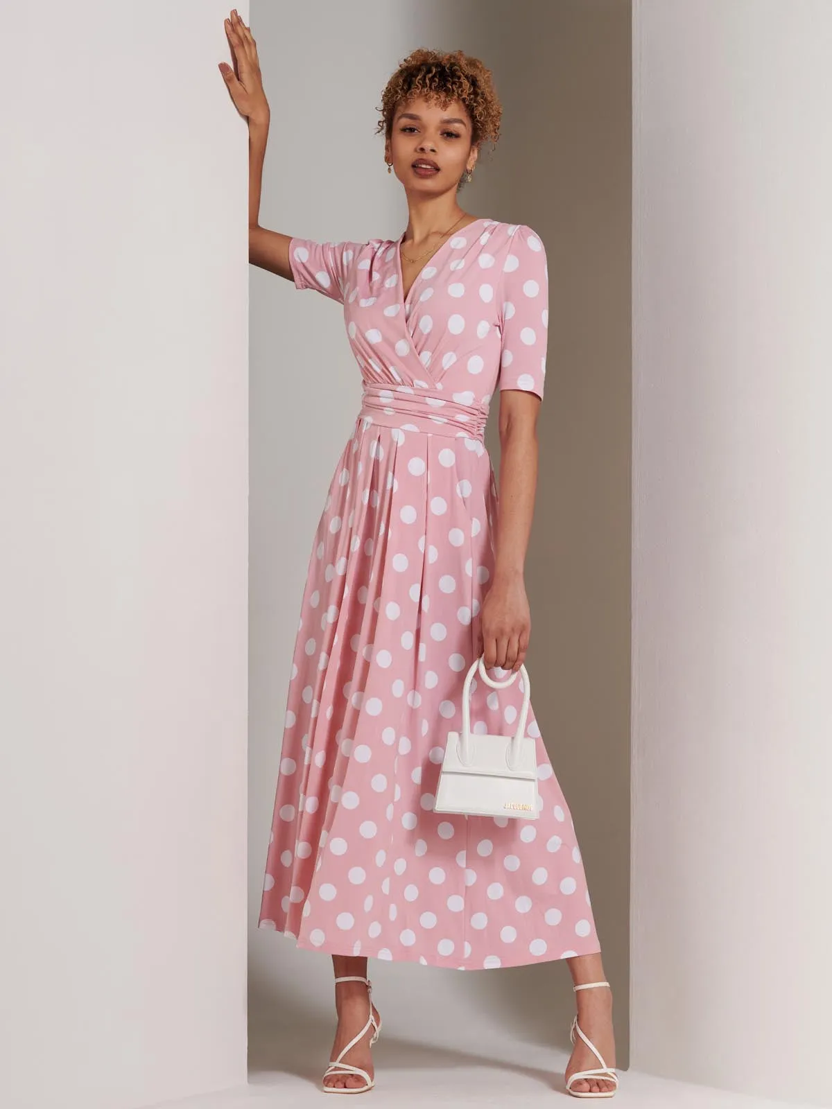 Jolie Moi Odelia Wrap Front Maxi Dress, Light Pink