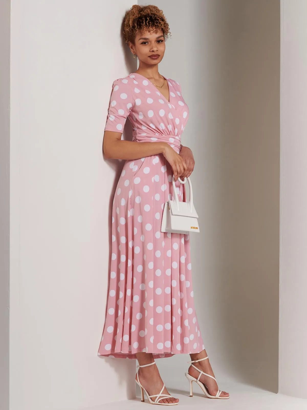 Jolie Moi Odelia Wrap Front Maxi Dress, Light Pink