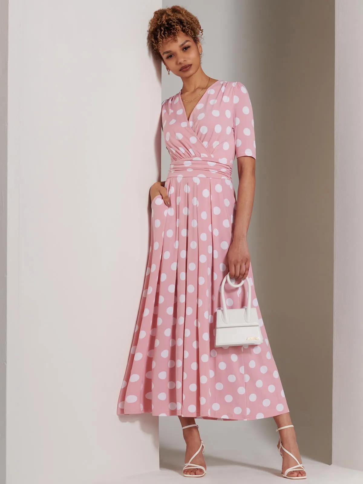 Jolie Moi Odelia Wrap Front Maxi Dress, Light Pink