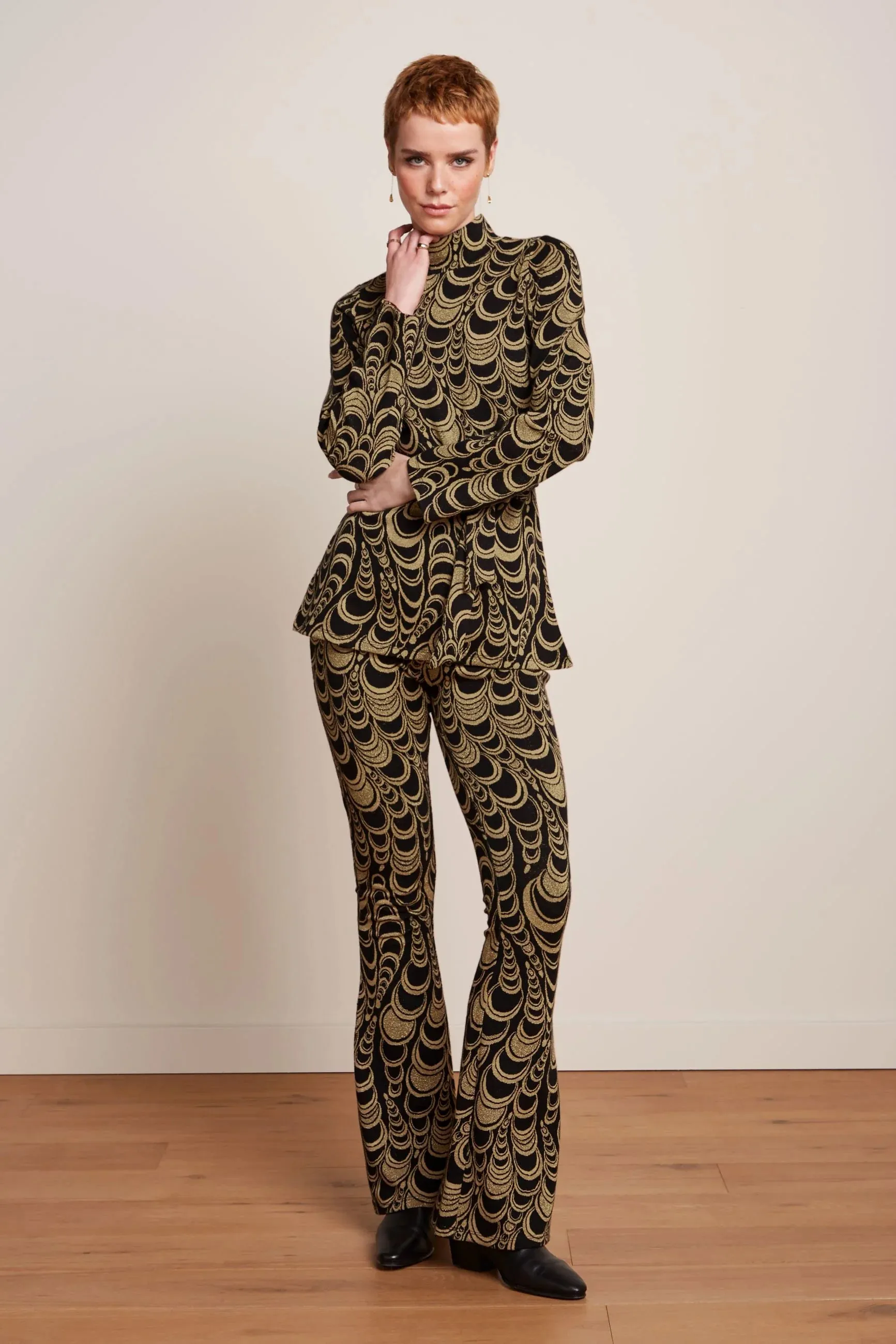 King Louie flared pants bobbin jacquard black
