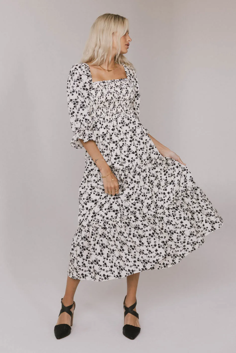 Kiran Floral Maxi Dress in Cream