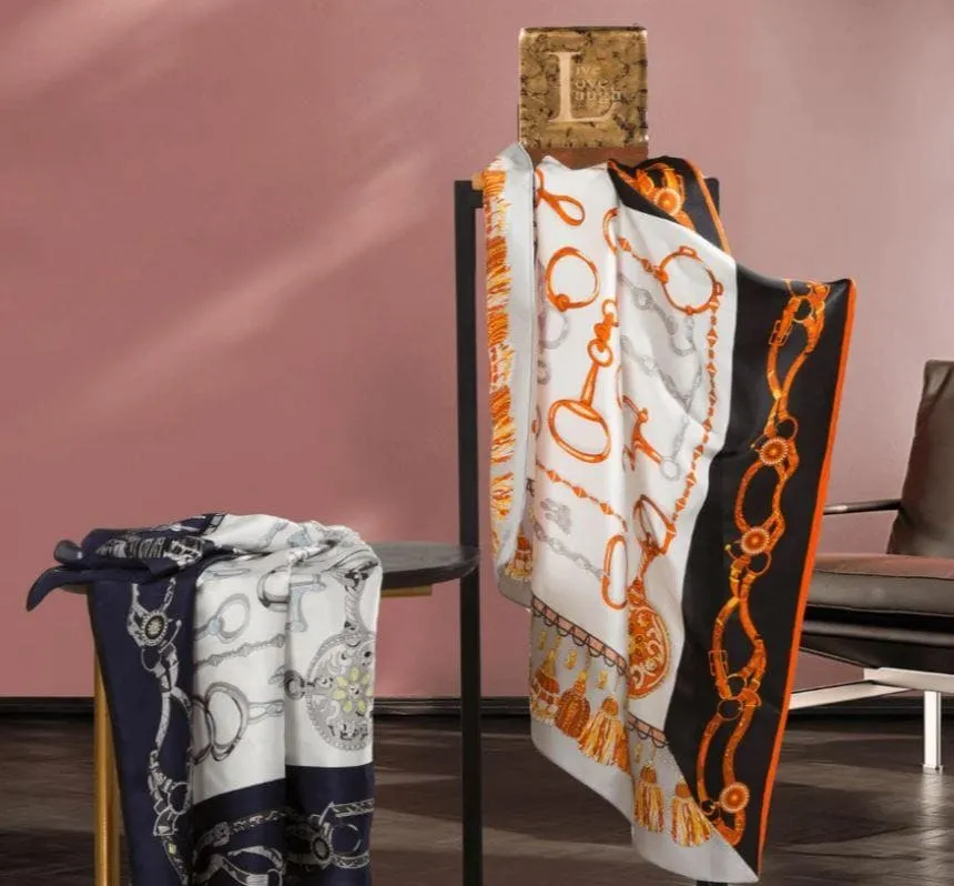 Lady's Square Mulberry Silk Scarf, Square 88cm*88cm, Golden Printed