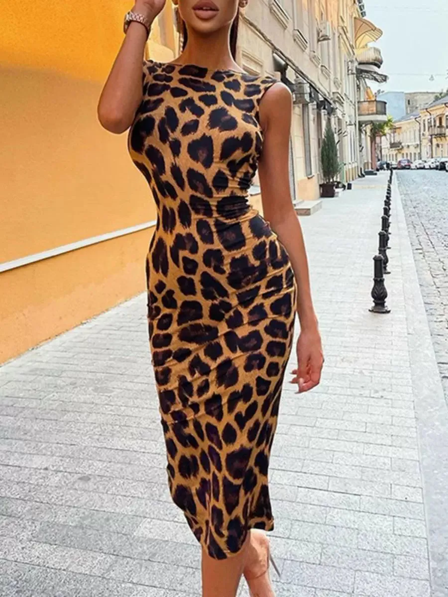 Leopard Print Backless Dress
