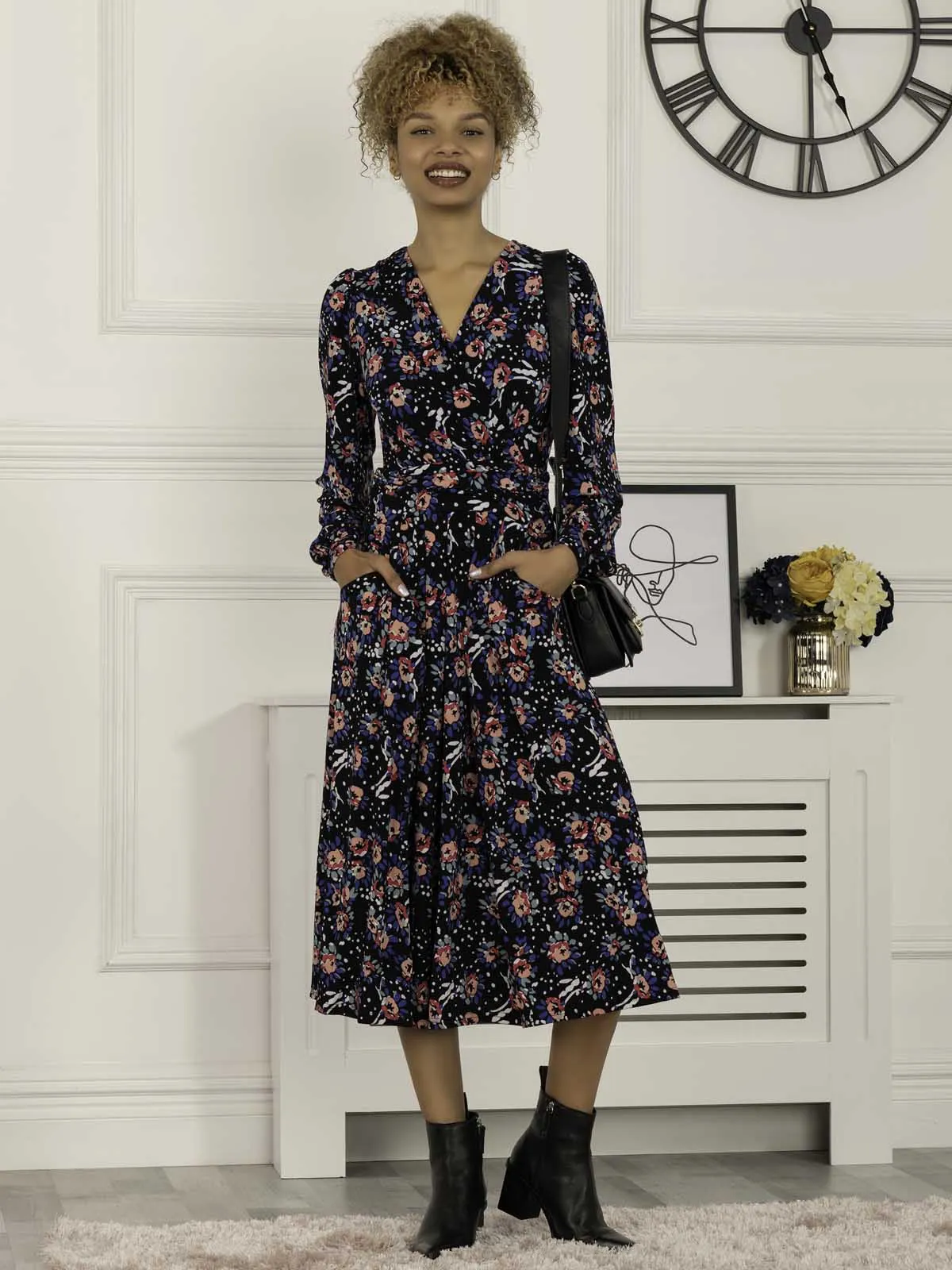 Libby Long Sleeve Midi Dress, Floral Multi