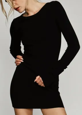 Long Sleeve Crewneck Dress Mini - Black