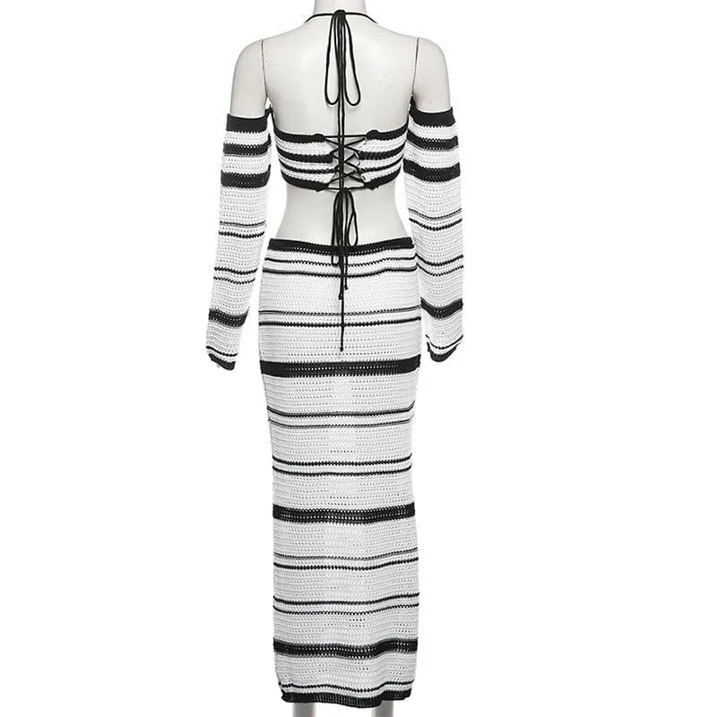 Long sleeve knitted maxi skirt set