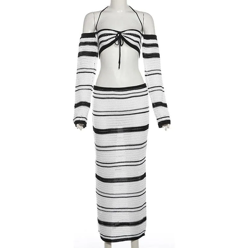 Long sleeve knitted maxi skirt set