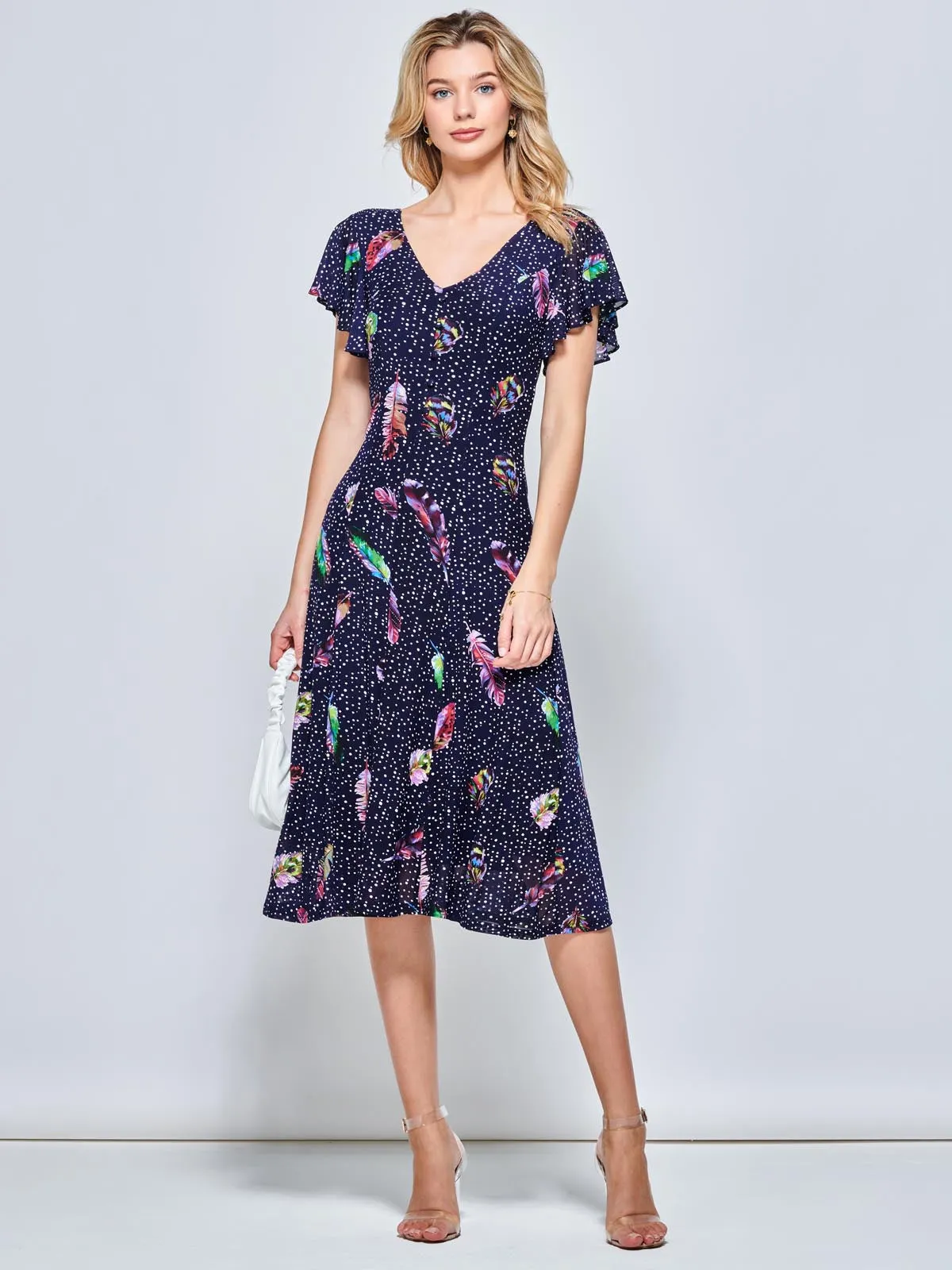 Lucille Fit & Flare Mesh Dress, Navy Multi