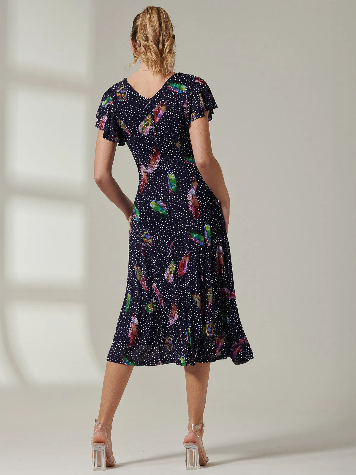 Lucille Fit & Flare Mesh Dress, Navy Multi