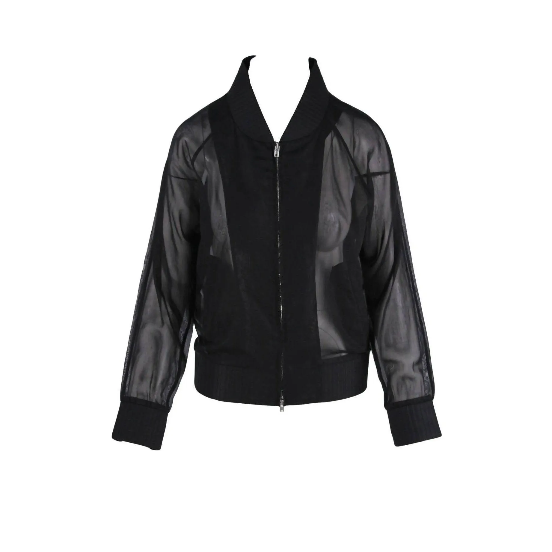 MAISON MARTIN MARGIELA Black Sheer Cotton Bomber Jacket | Size US 6 - IT 38