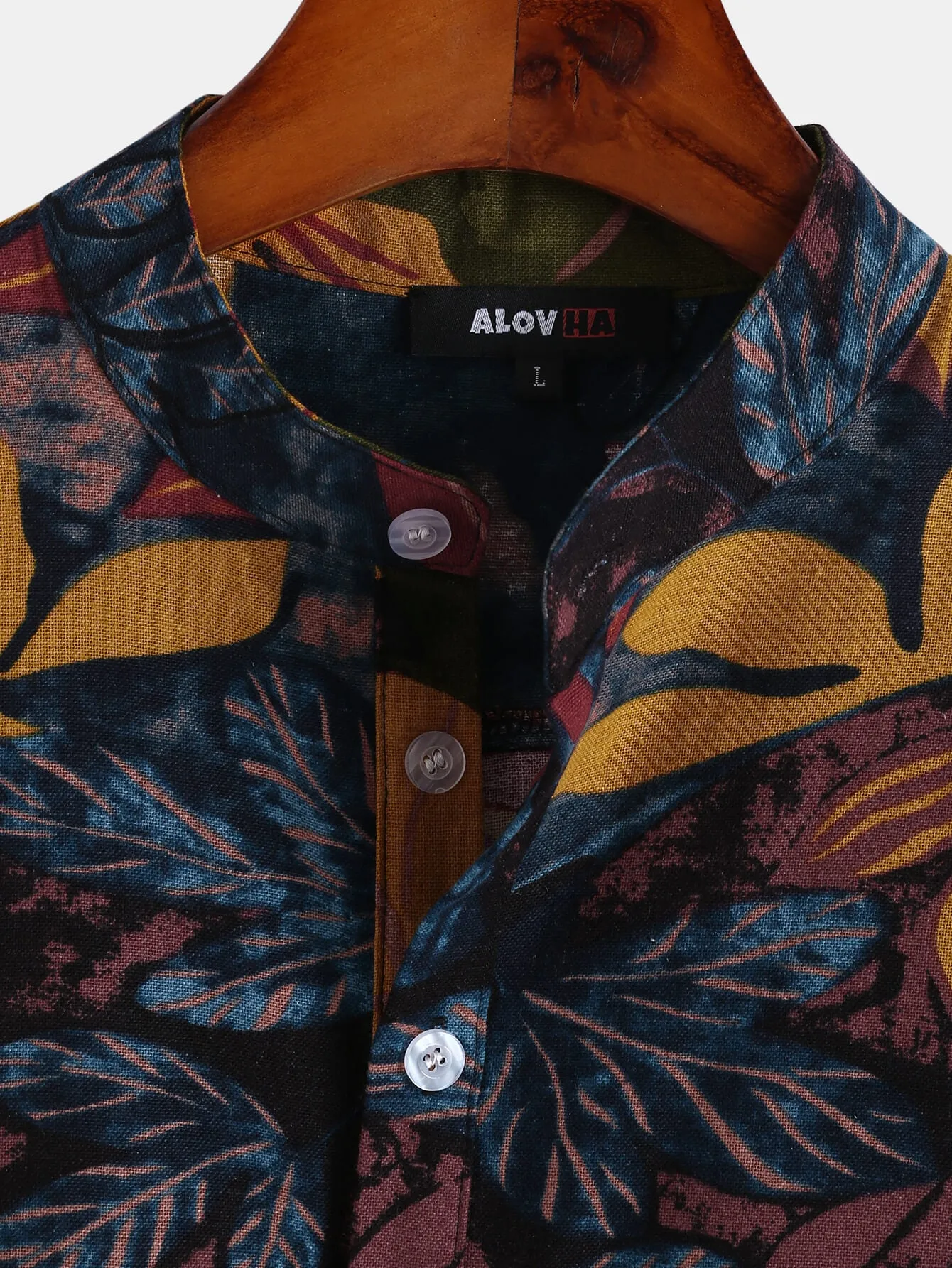 Mens Floral & Plant Pullover Hawaiian Vacation Henley Shirt