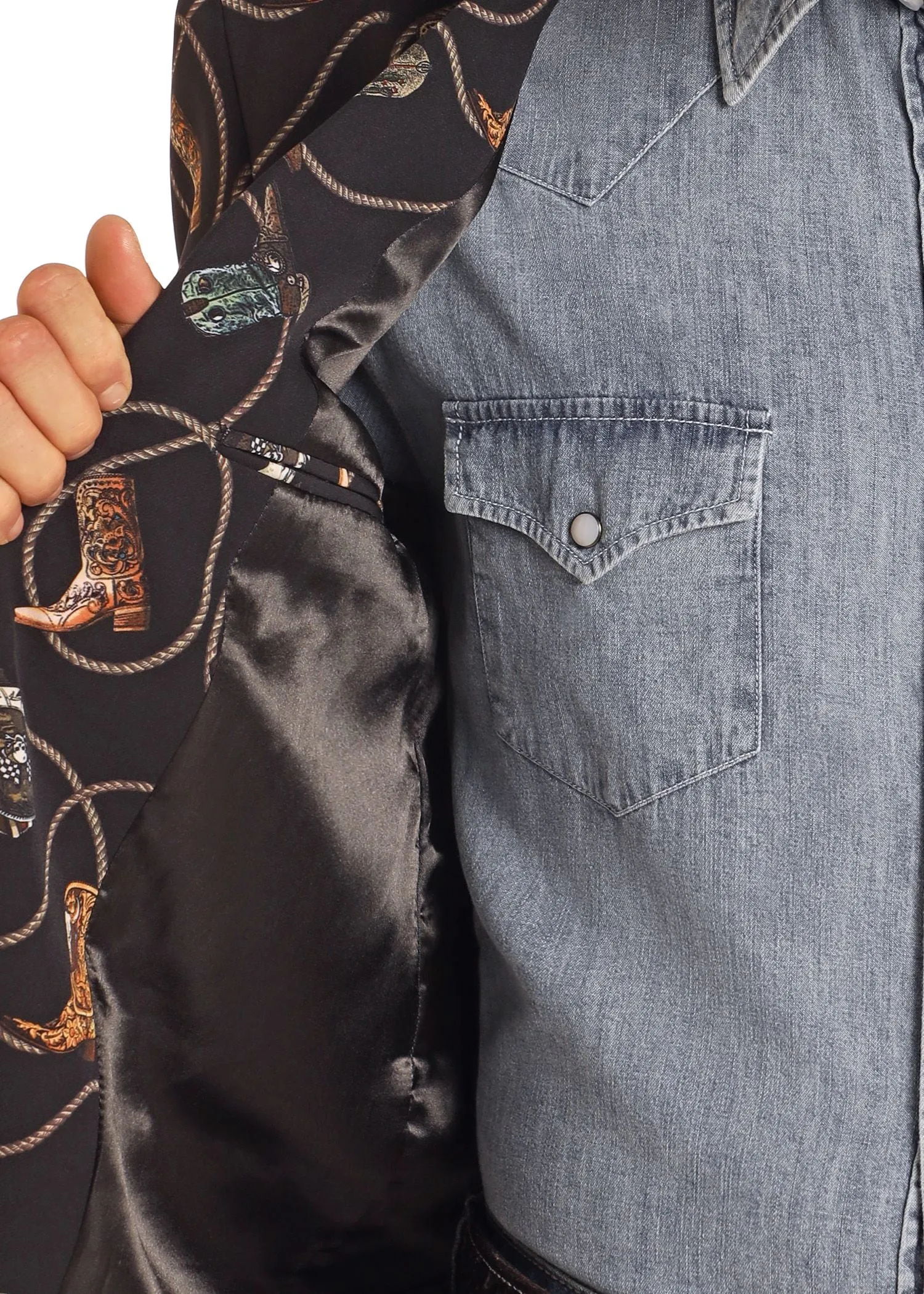 Men's Rock & Roll Cowboy Boot Print Blazer