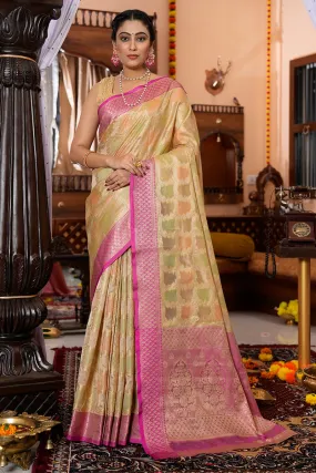 Mesmeric Pista Organza Silk Saree With Flamboyant Blouse Piece
