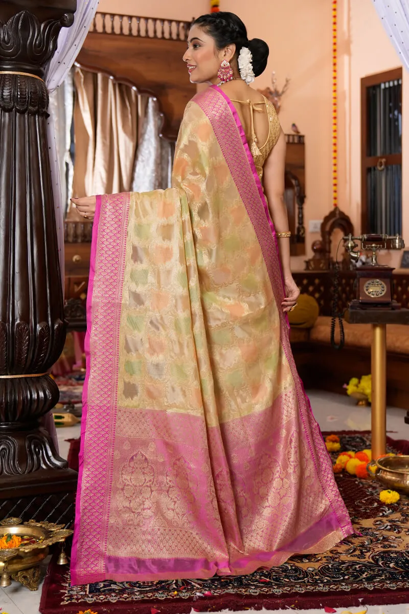 Mesmeric Pista Organza Silk Saree With Flamboyant Blouse Piece