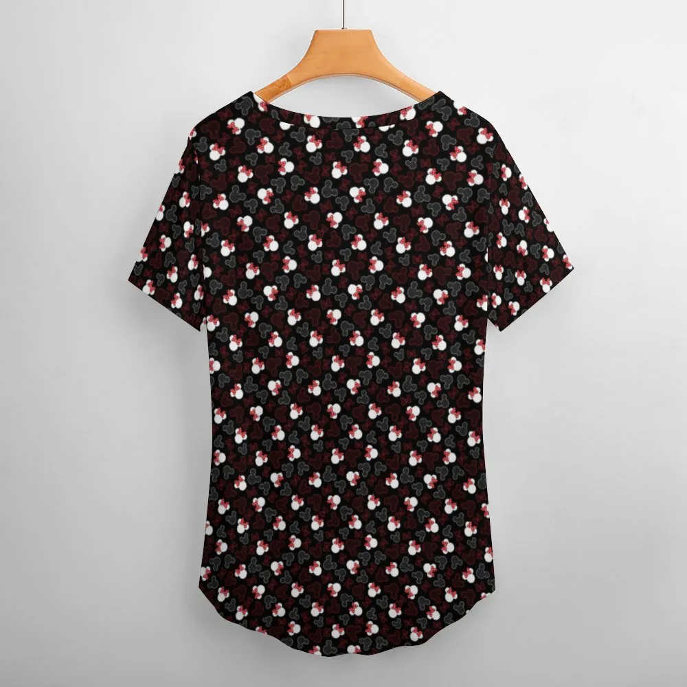 Mickey And Minnie Dots Women's V-Neck T-Shirt