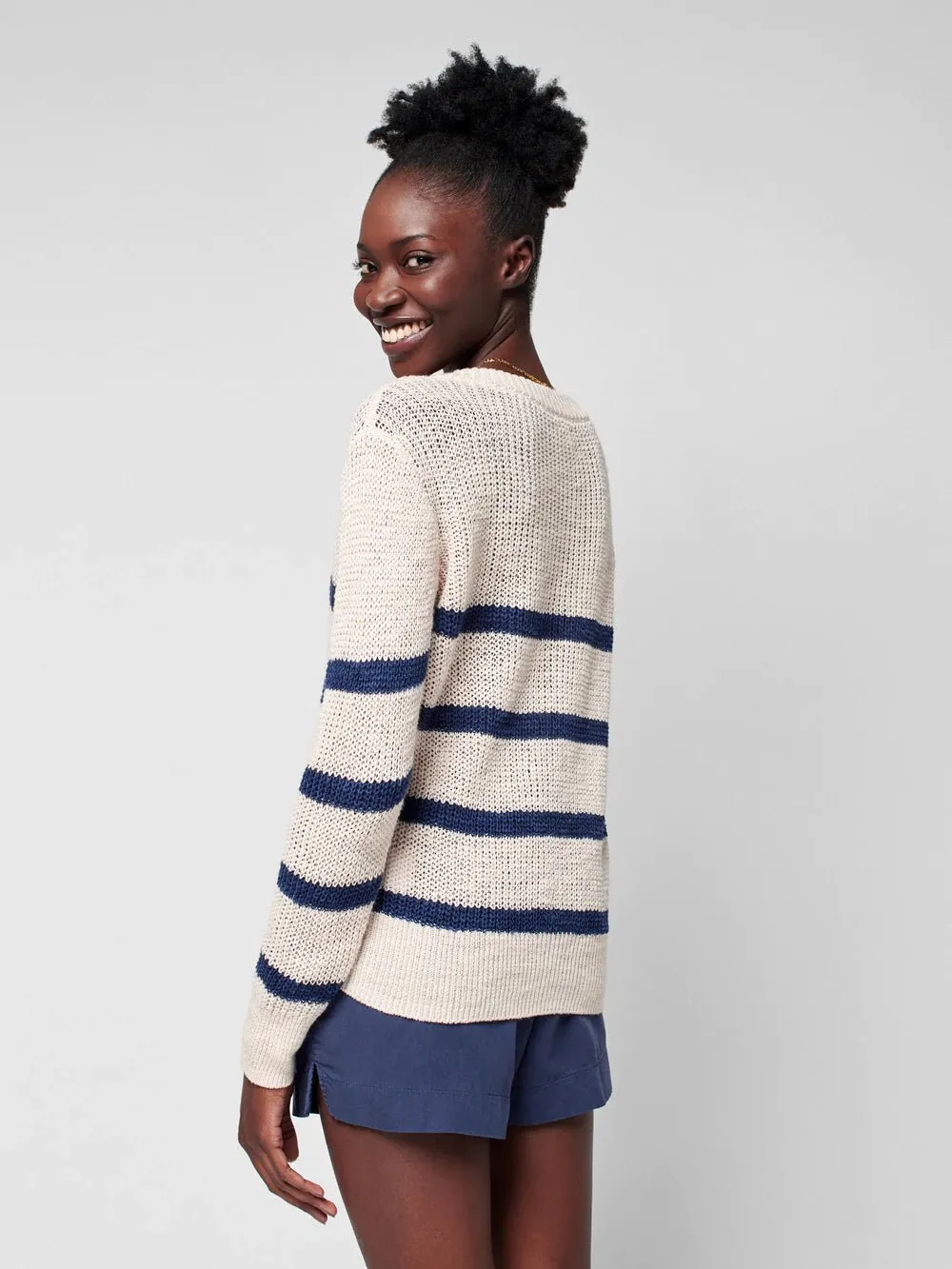 Miramar V Neck Sweater in Wharf Stripe