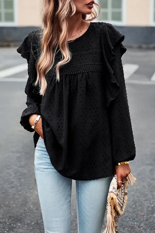 Miss You So Swiss Dot Lace Ruffled Long Sleeve  Top - 5 Colors