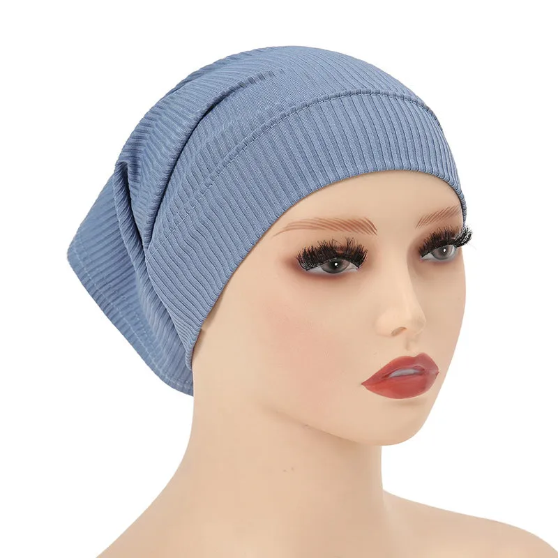 MSL027 Threaded cotton fabric cap Cross-border versatile Malaysian solid color one-size bottoming cap plain hijab  hijab/tudung  instant hijab
