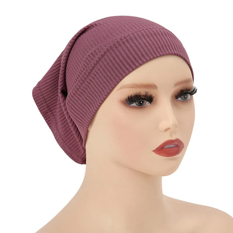 MSL027 Threaded cotton fabric cap Cross-border versatile Malaysian solid color one-size bottoming cap plain hijab  hijab/tudung  instant hijab