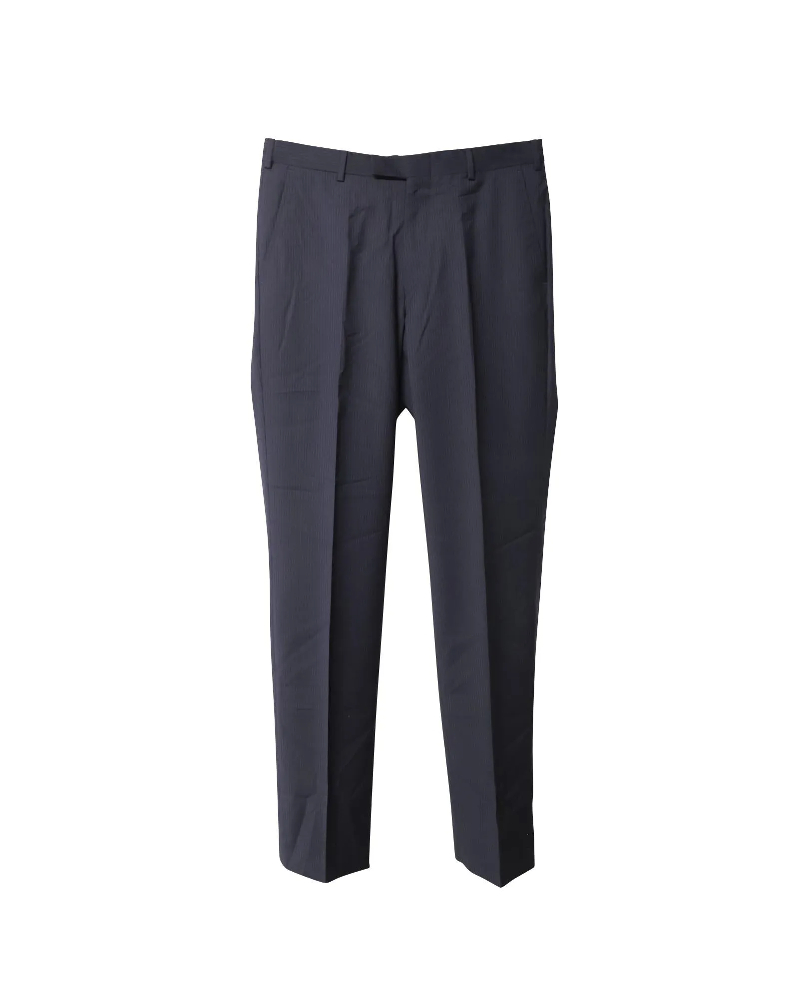 Navy Blue Striped Tailored Wool Trousers