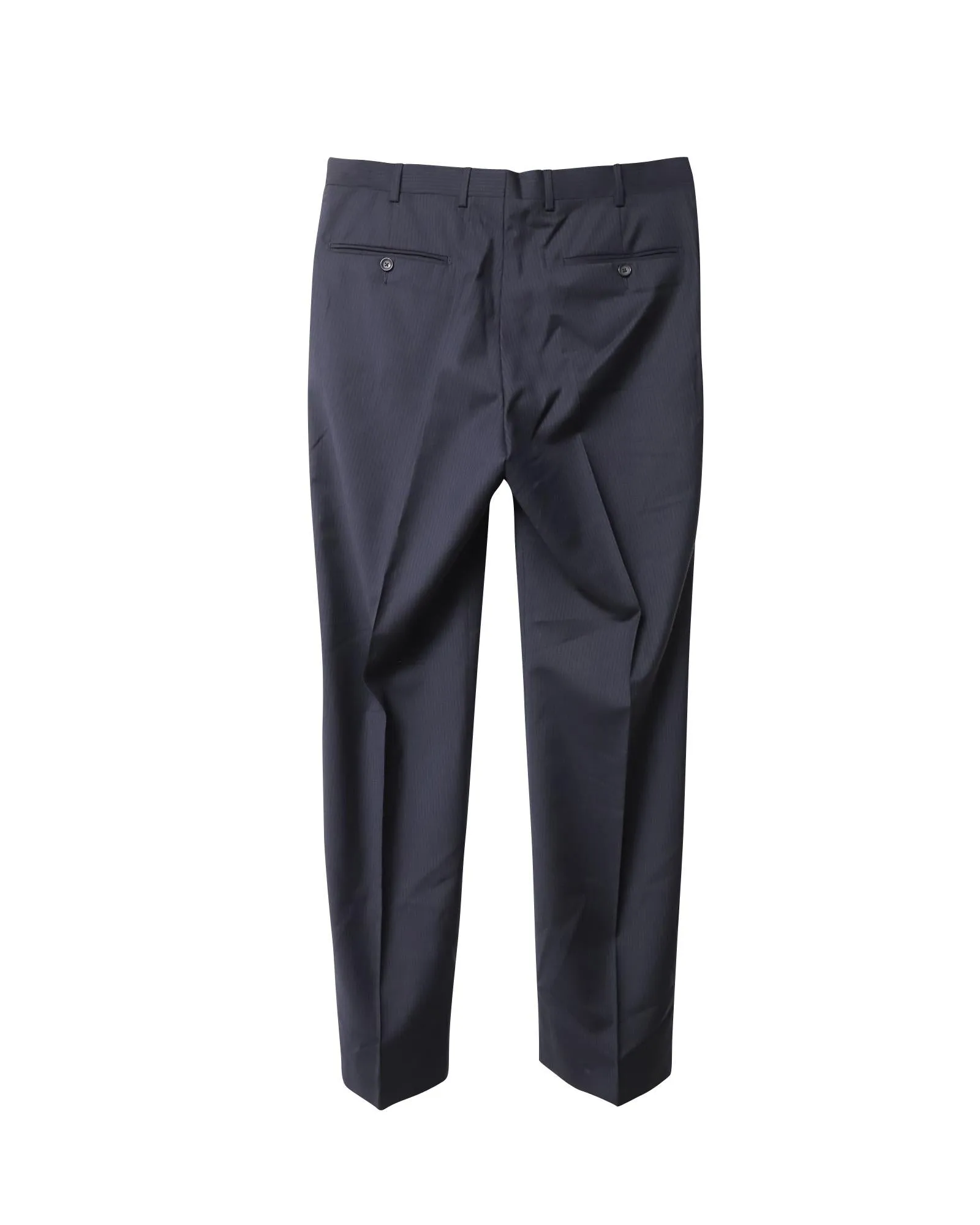 Navy Blue Striped Tailored Wool Trousers