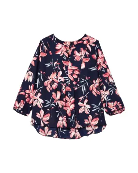 Noeli V Neck Blouse | Navy / Pink