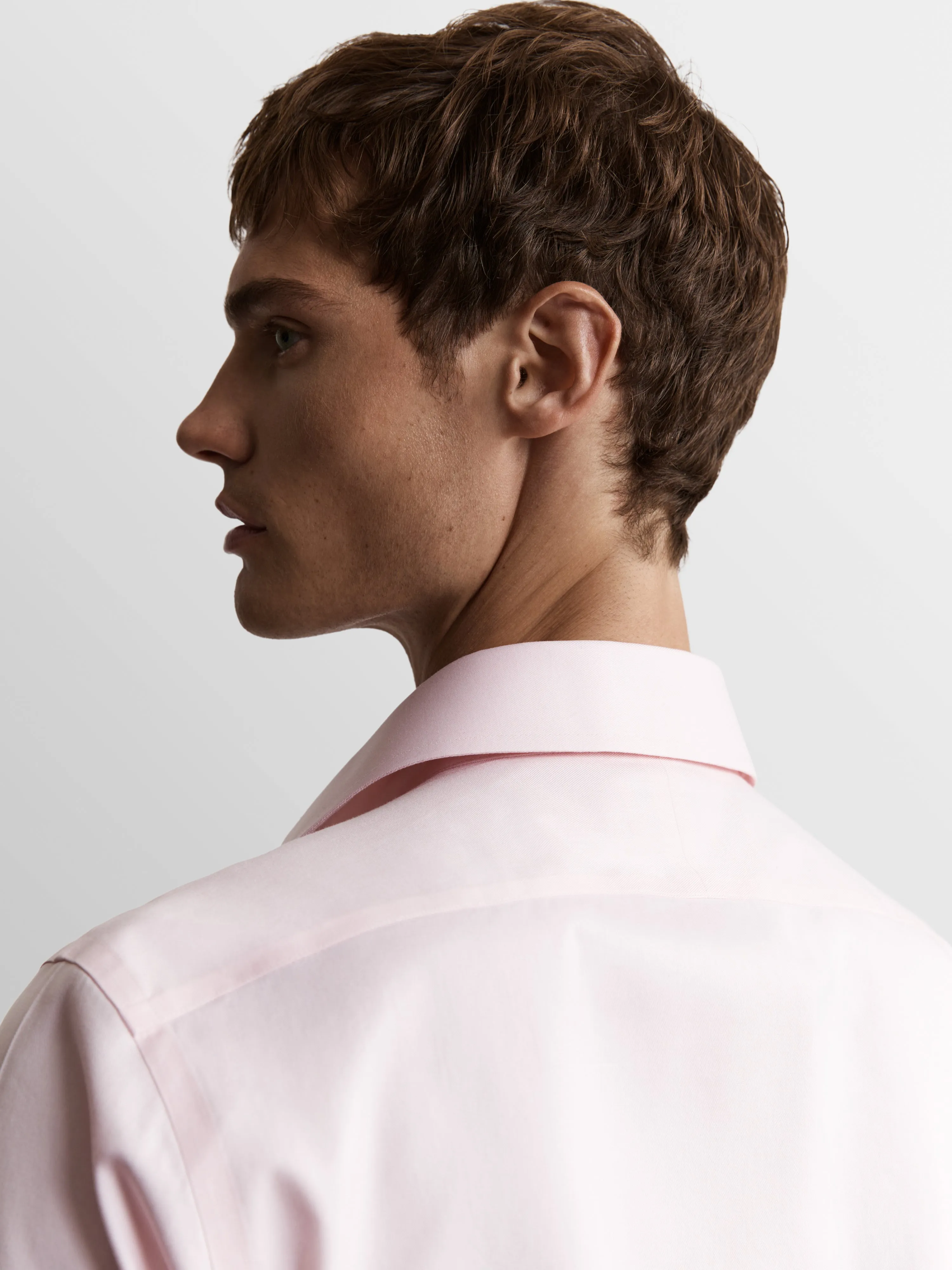 Non-Iron Pink Twill Regular Fit Double Cuff Classic Collar Shirt