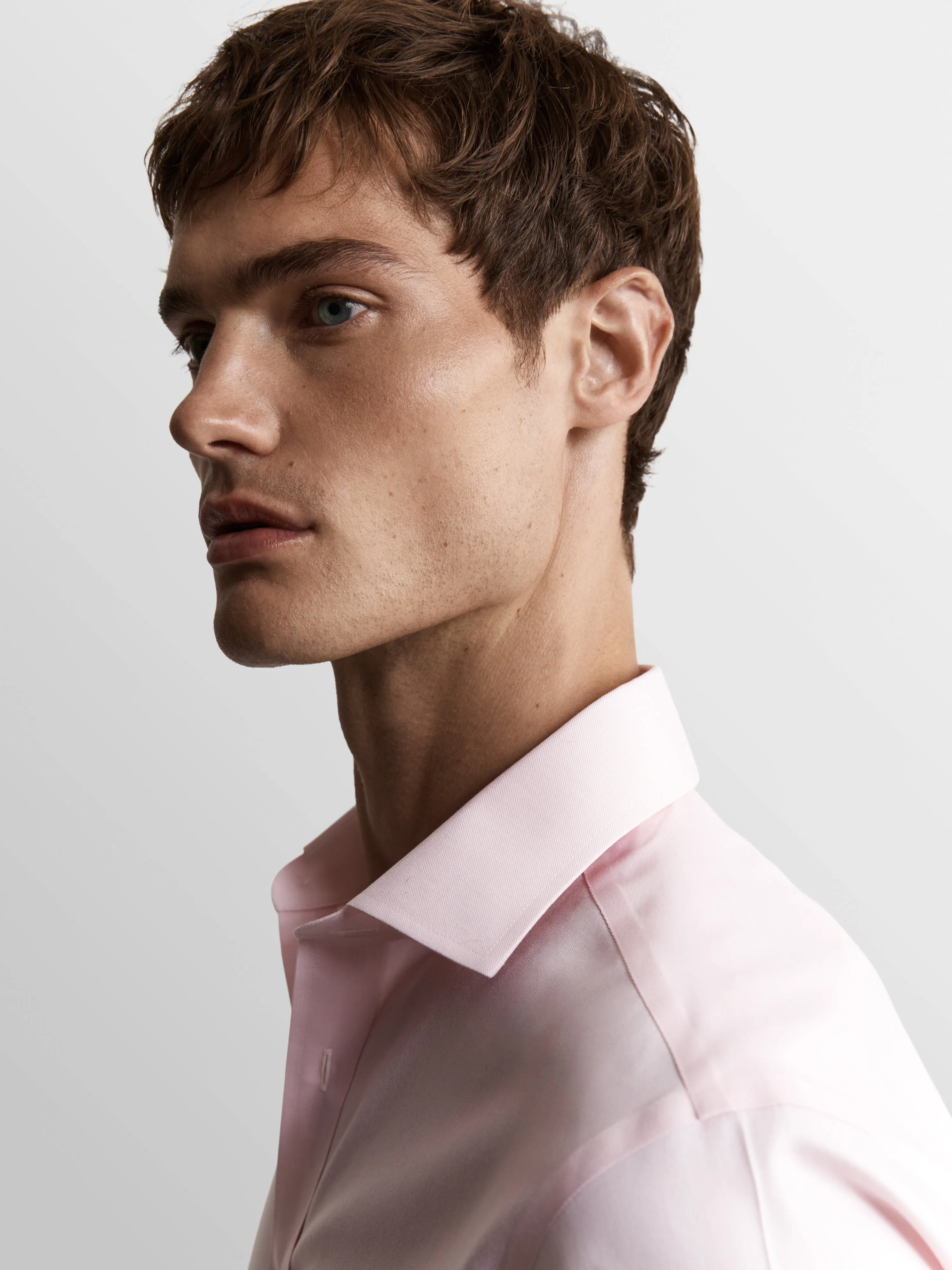 Non-Iron Pink Twill Regular Fit Double Cuff Classic Collar Shirt