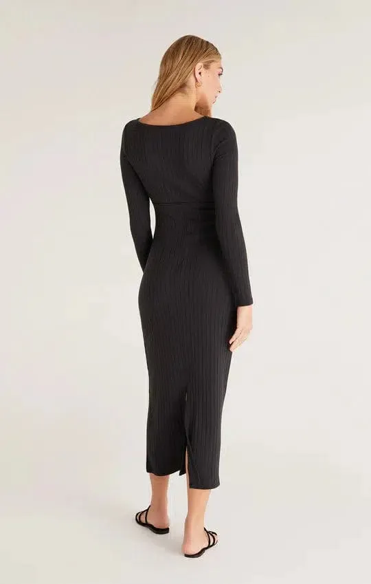 Orla Rib Midi Dress - Black