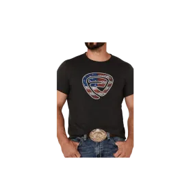 Panhandle Slim Men's Rock Roll Denim Patriotic Logo Short Sleeve Charcoal Shirt