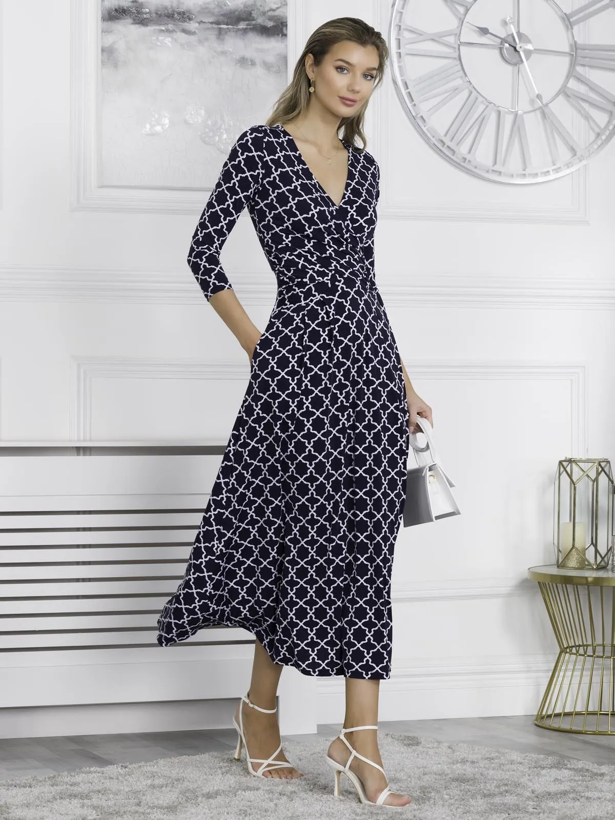 Patricia Jersey Fit & Flare Maxi Dress, Navy Geo