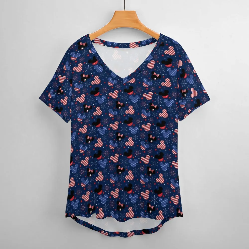 Patriotic Mickey Women's V-Neck T-Shirt